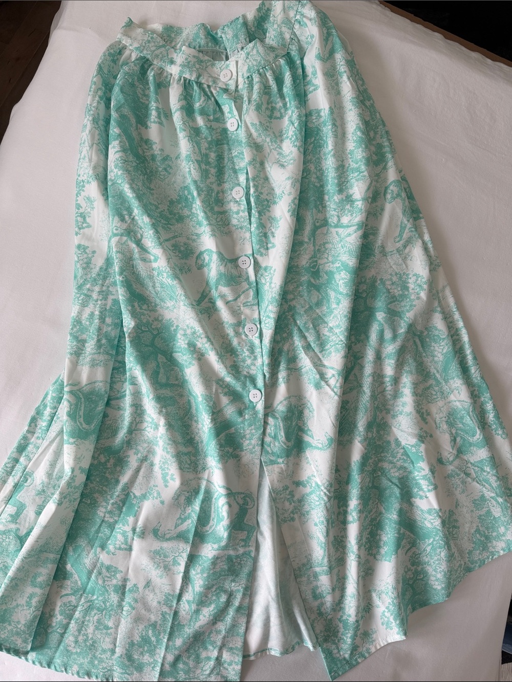 Aqua Toile Button-Front Maxi Skirt M